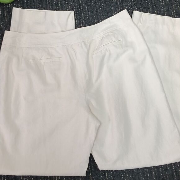 Ann Taylor Women Cream Linen Blend Straight Leg Lined Trousers sz 14 - Picture 3 of 8